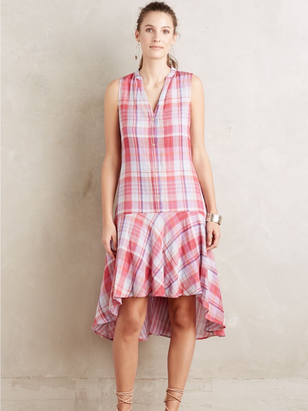 Maeve Pippa Swing Dress Pink Plaid Size Large Cotton Anthropologie